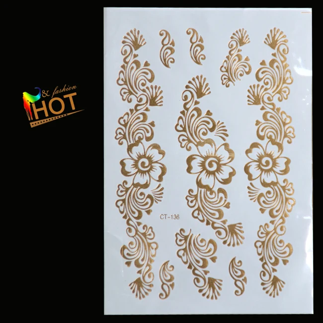 

2017 Limited Body Art Painting Tattoo Stickers Glitter Metal Gold Silver Flowers Necklace Temporary Flash Disposable Tattoos