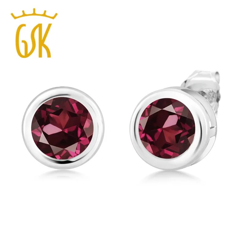 Gemstoneking 2.00 КТ круглой родолит Гранат 925 серебряный ободок-Серьги 6 мм для Для