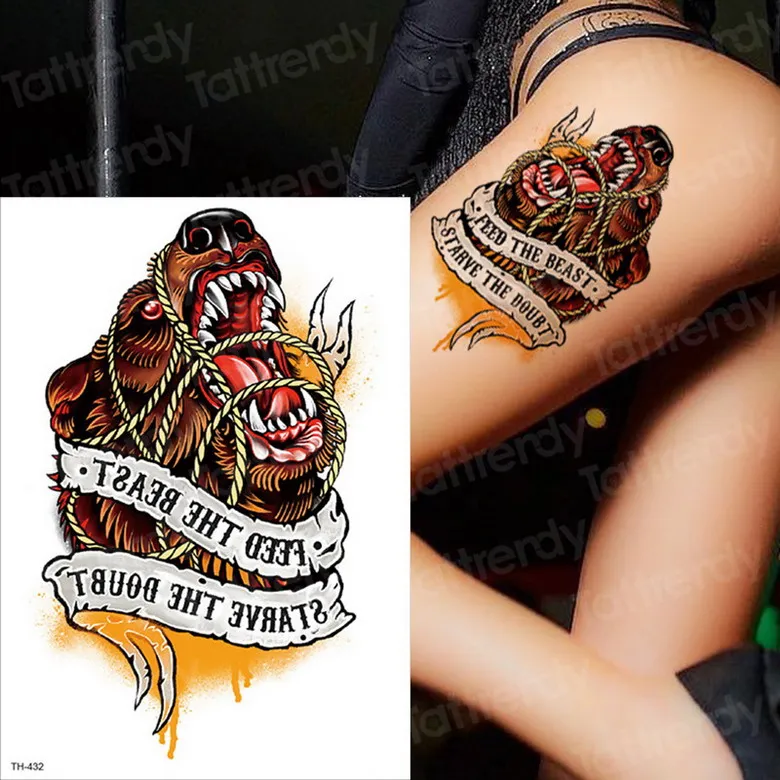 Летний стиль собака волк Татуировка Тигр наклейки женщины грудь нанесение рисунка временная татуировка Мужчины рисунок на руку водостойкое тату животные кошка - Цвет: TH432