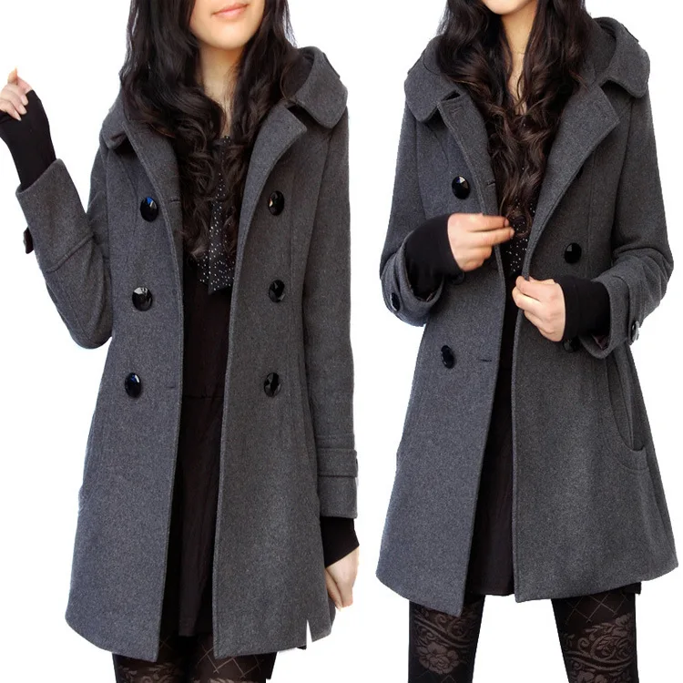 De moda Casual de invierno de la chaqueta de piel elegante, Casaco Feminino medio largo de doble pecho con capucha abrigo de corte Slim de las mujeres chaqueta abrigo fuera abrigo - 3