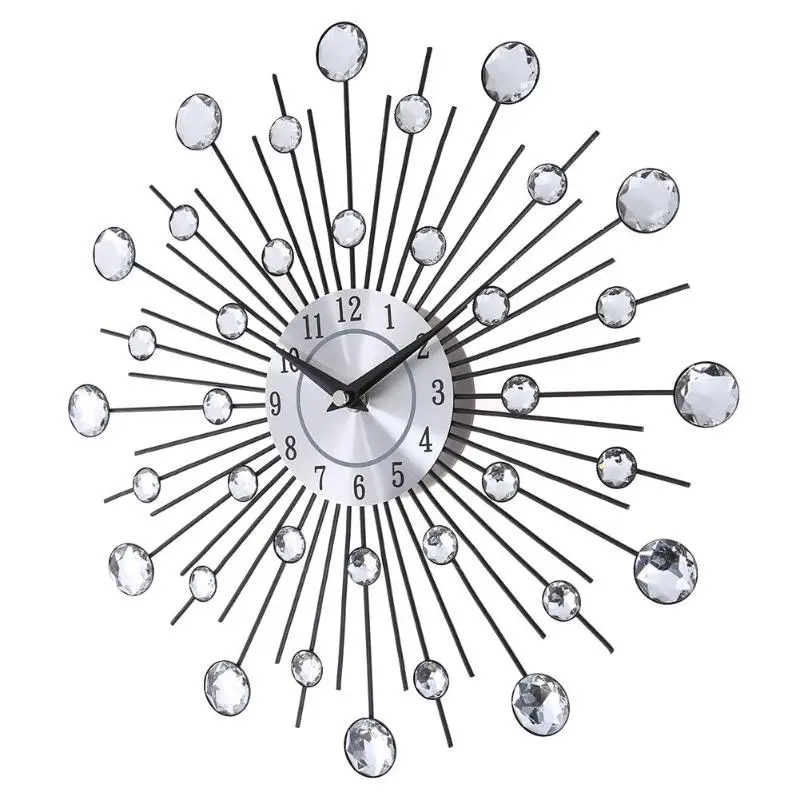 Новые зеркальные солнечные серебряные настенные часы современный дизайн металлический домашний декор DI Y Хрустальные кварцевые часы художественные часы