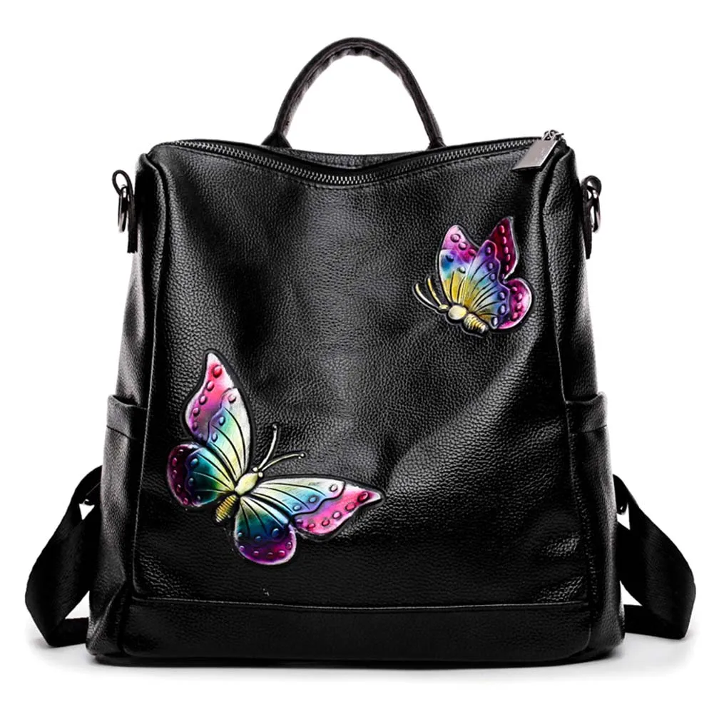

Hot Sale Women Lychee Pattern Butterfly Vintage Double Shoulder Knapsack Large Capacity Ladies Travel Backpack Popular