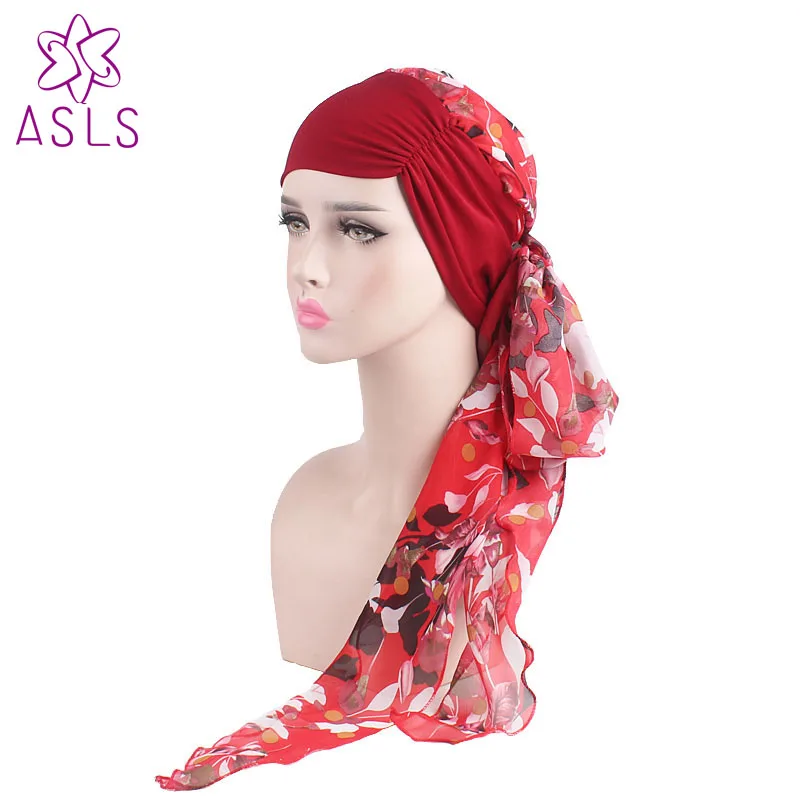 Новая мода цветной шифоновый Эластичные аксессуары для волос голова с шапочка для химиотерапии длинные волосы головной платок Головные уборы для женщин