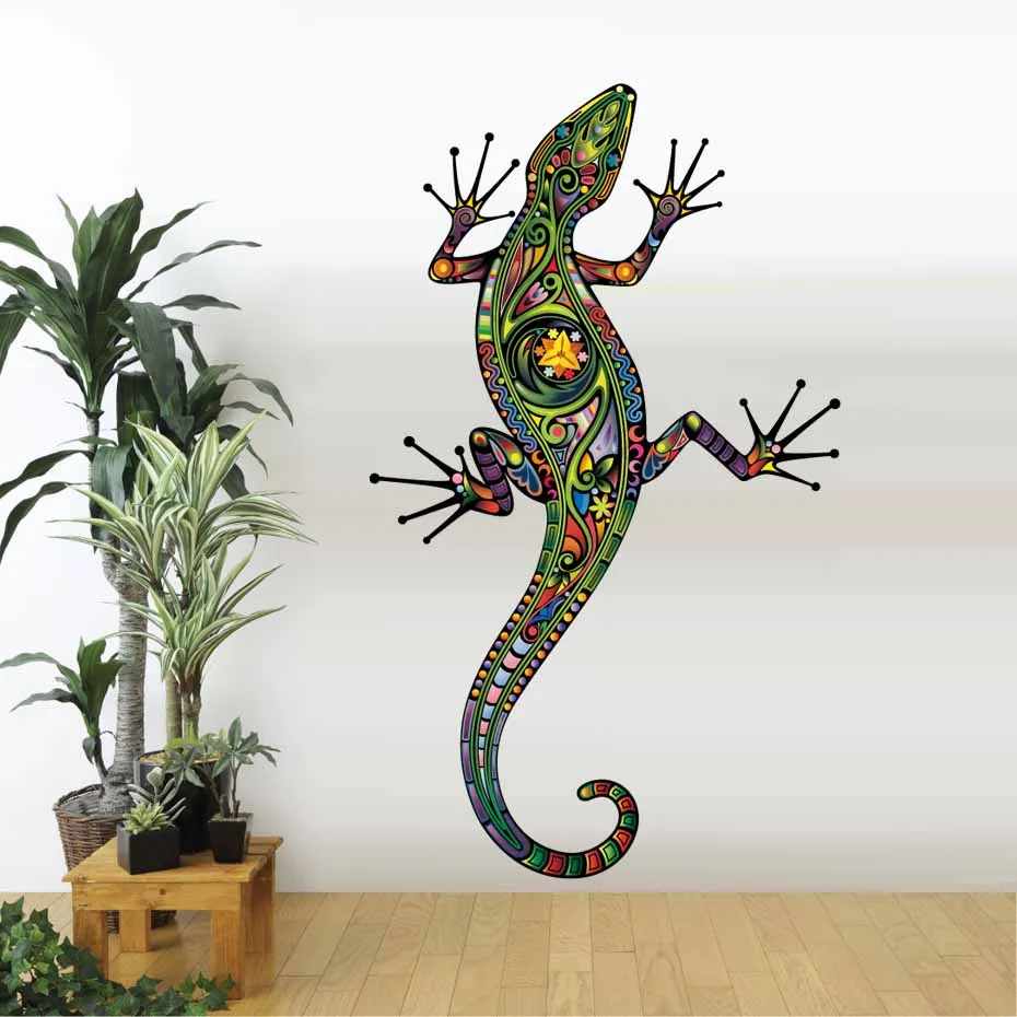 Цветные яркие настенные наклейки ящерицы с цветочным узором для гостиной