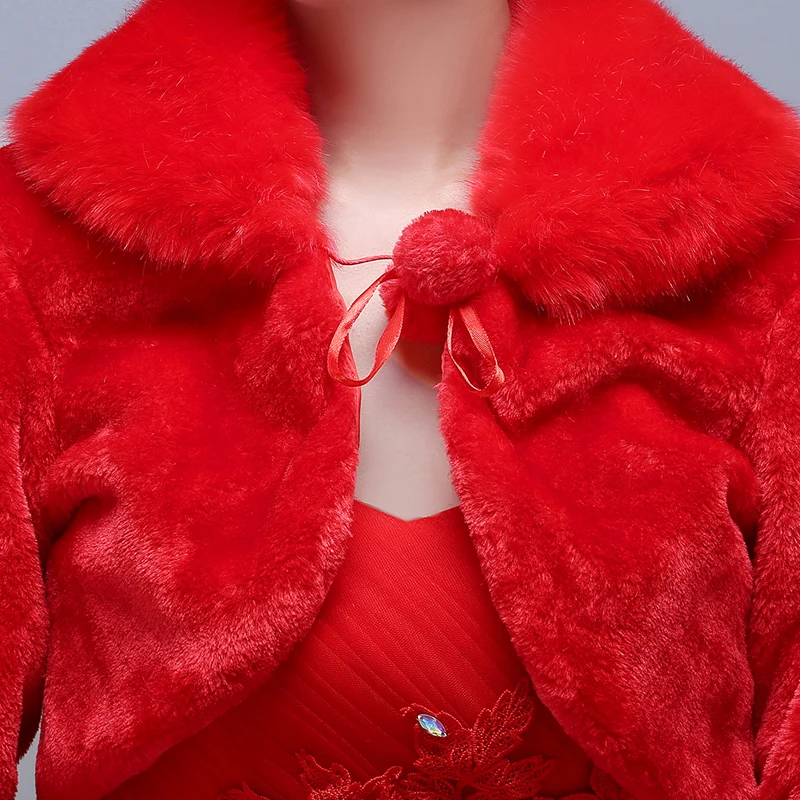 U-SWEAR 2018 Новое поступление зимняя женская белая красная куртка из искусственного меха с длинным рукавом Свадебная куртка с помпоном плащ