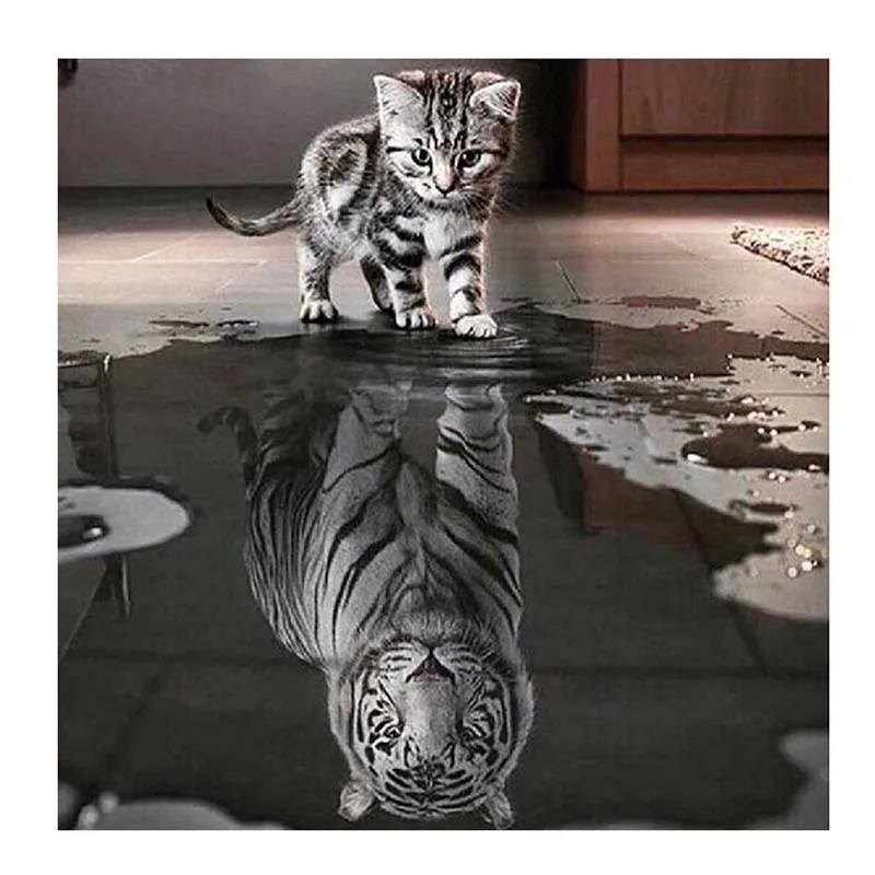 

Home Decorate Diamond Painting Cross Stitch Cat And Tiger Pattern Mosaic Pasted Rhinestone Embroidery DIY Drawing Crafts Dropshi