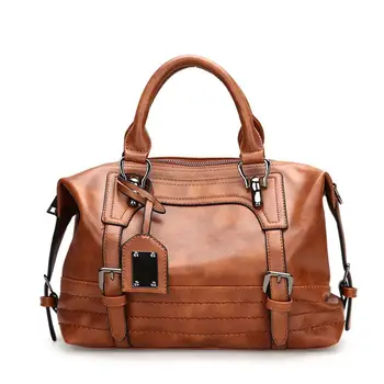 

Retro Solid Color Faux Leather Women Tote Handbag Crossbody Shoulder Boston Bag
