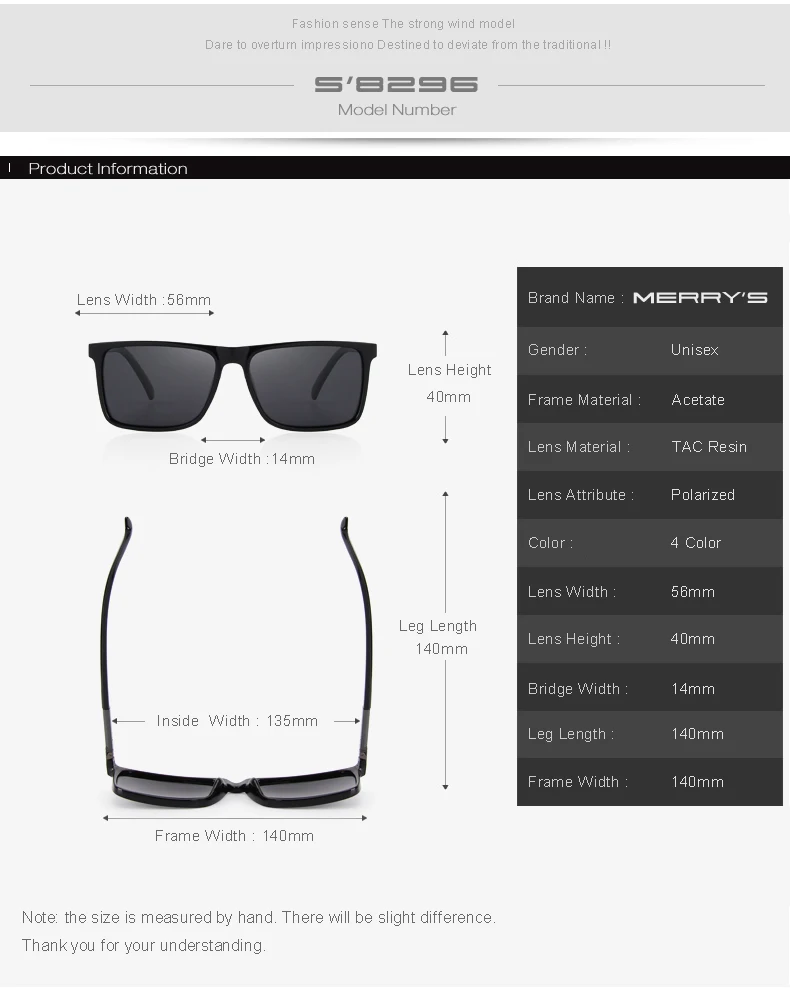 Merry's DESIGN Мужские поляризационные, прямоугольной формы солнцезащитные очки УФ-защита S'8296