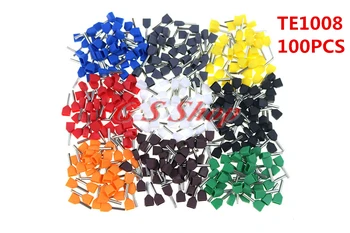 

100PCS TE1008 double tube type pre insulated terminal cold pressed terminal two line connection wiring copper nose