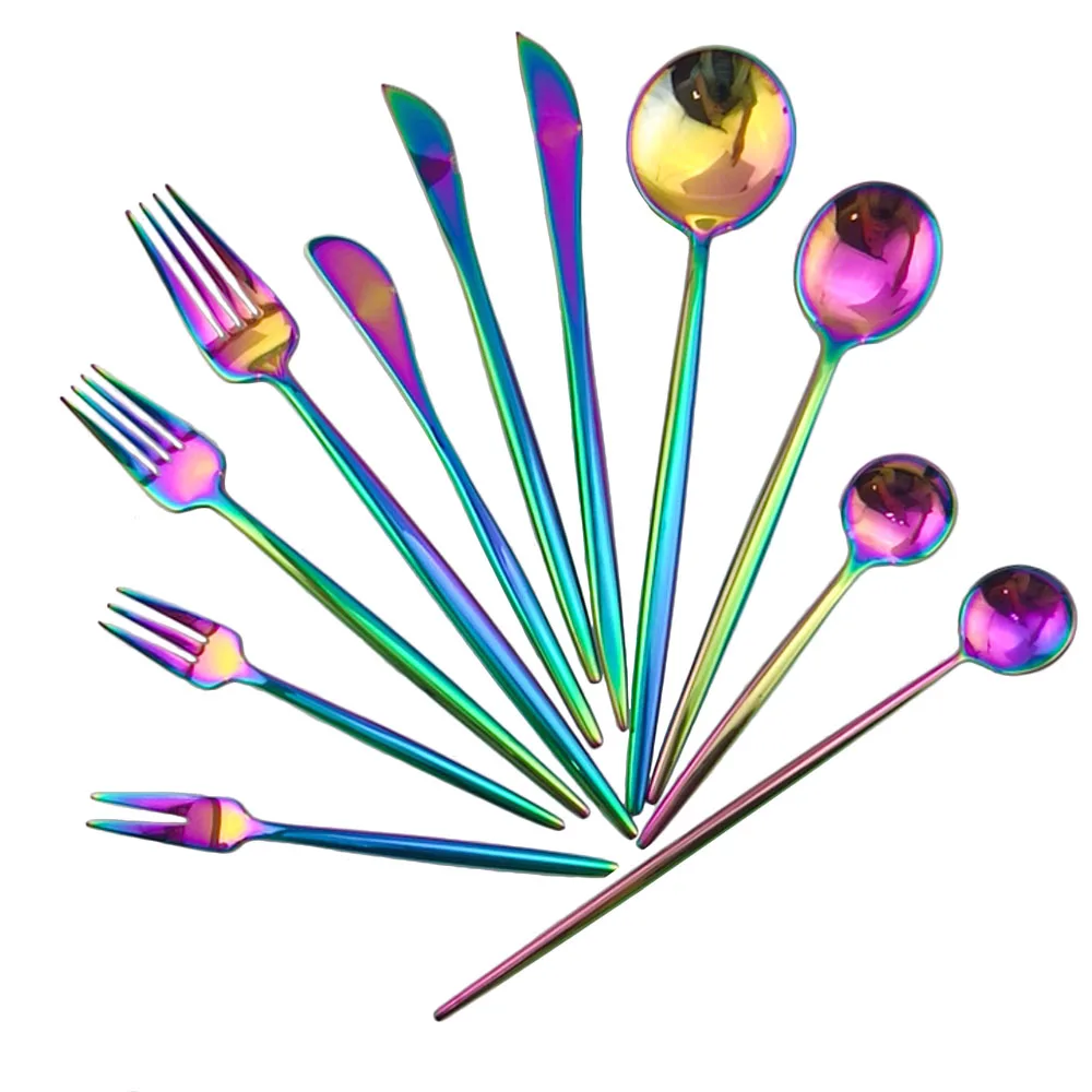 

Creative Stainless Steel Colorful Cutlery Set Rainbow Plated Dinnerware Dinner Set Fork Knife Tableaware Christmas Wedding 1Pc
