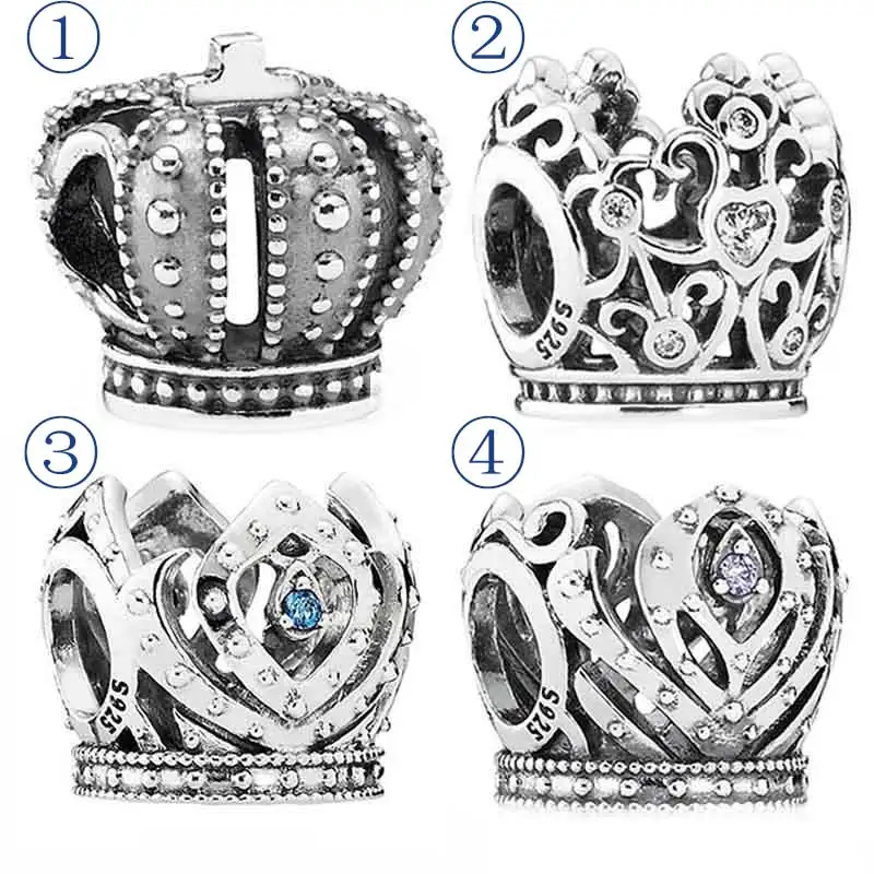 

Vintage Princess Royal Crown Queen Elsa's Anna's Crown With Crystal Beads Fit Pandora Bracelet 925 Sterling Silver Charm Jewelry