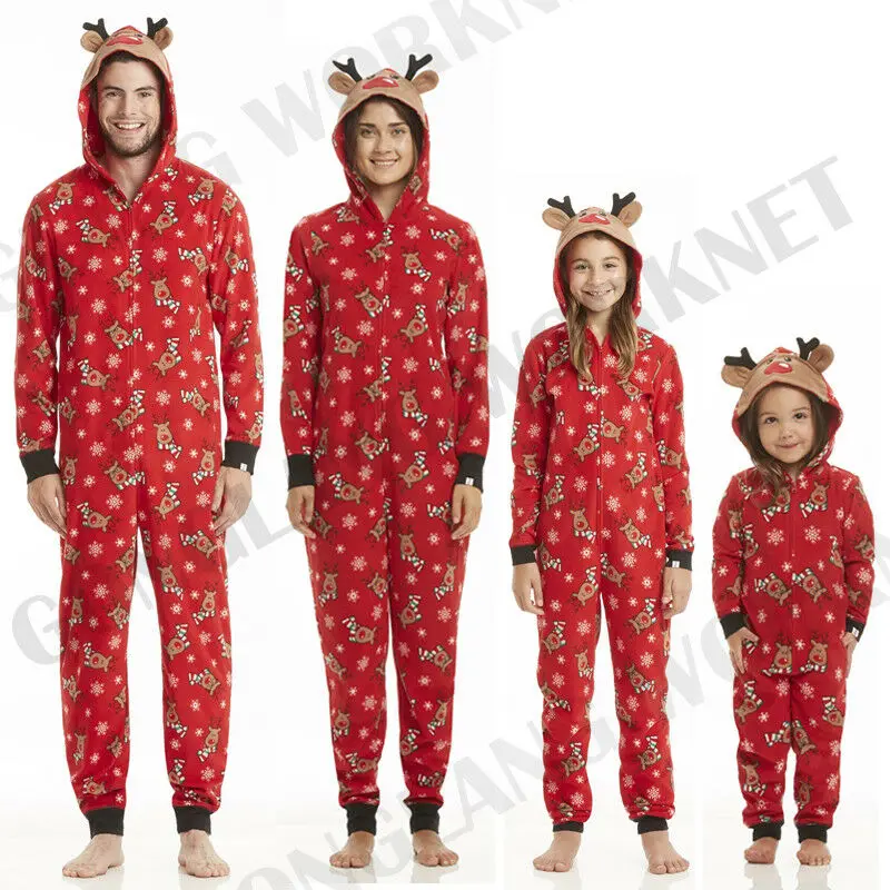 

Emmababy Family Matching Outfits Christmas Pajamas Set Mom Dad Kid Deer Sleepwear Nightwear Zipper Long Sleeve Hoodies Jumpsuits