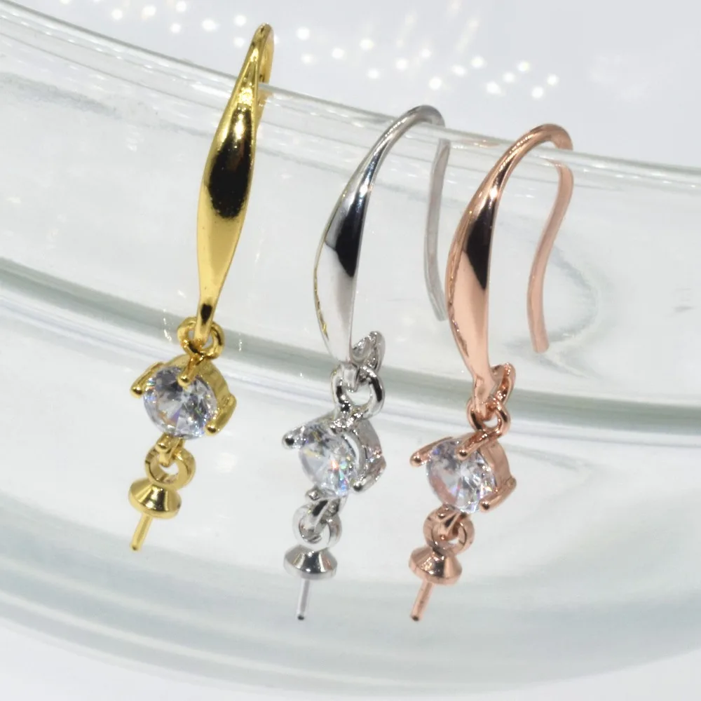 

2 PCS Gold Plated Zircon Studded flash Drill Color Protection With Hanging Earrings DIY Temperament Material Accessories