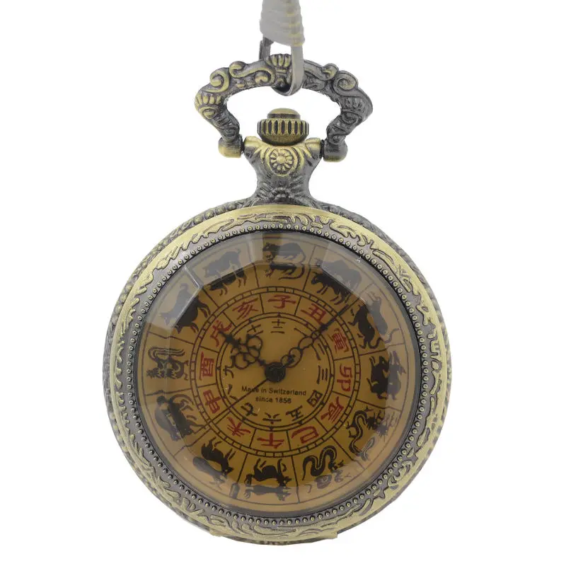 

Bronze Tone See Though Case Pattern Hand Wind Skeleton Chinese Zodiac Mens Mechanical Pocket Watch Reloj De Bolsillo