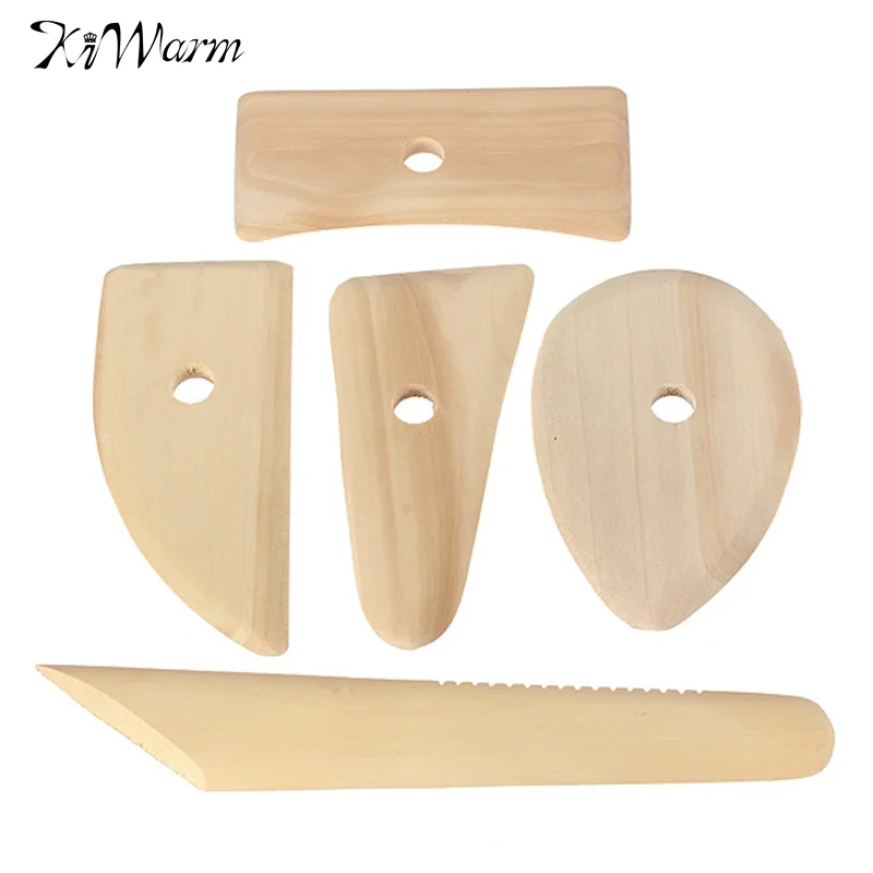 

5Pcs Wood Pottery Clay Sculpture Ceramics Molding Tool Wood Tool Set Potters Rib Handmade DIY Clay Crafts Tool Supplies
