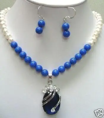 

Pretty !7-8MM White Pearl Lazuli Lapis Beads Necklace