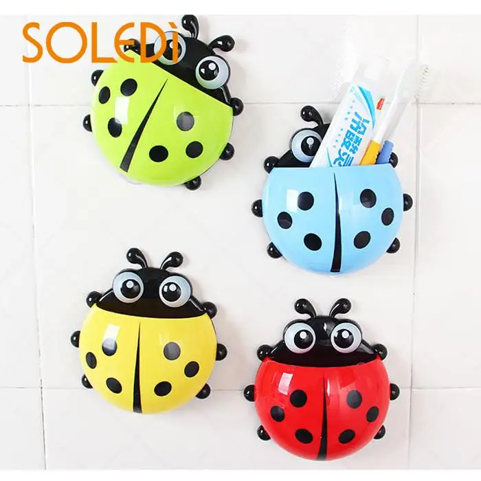 

1PC Ladybug Toothbrush Holder Cartoon Toiletries Toothpaste Holder Bathroom Sets Wall Suction Hooks Tooth Brush Container