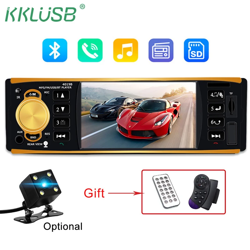 

Car Radio 1 one DIN 12v Car audio Stereo Multimedia Player 4.1 inch Screen autoradio bluetooth SD USB TF support Camera 4019B