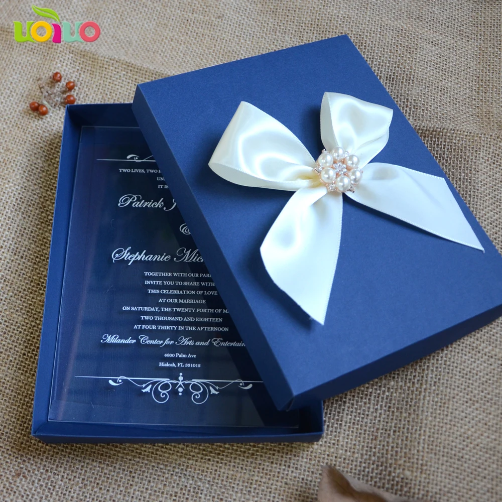 

free design Acrylic Wedding Invitation Card navy blue,clear,white