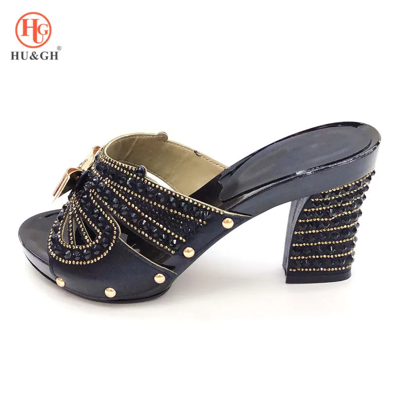 

New Fashion Black Shoes African Luxury 2019 Nigerian Women Wedding Slipper Luxury Sandals Women Italian Party Pumps High Heels