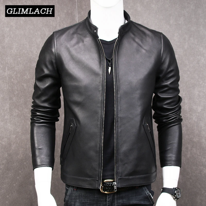 

Free Shipping Black Real Leather Jacket Men Large Size 4XL Motorcycle Mens Jackets Stand Zipper Genuine Sheepskin Coat Autumn