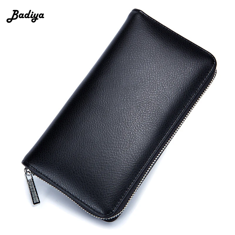

New RFID Genuine Leather Accordion Women Long Wallet Zipper Coin Card Holders Large Capacity Clutch Bags Lady Purses Phone Bag