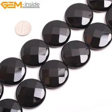Драгоценный камень-внутри натуральный граненый монета черный агатовый камень бусины для изготовления ювелирных изделий 30 мм нити 15 дюймов DIY ювелирные изделия