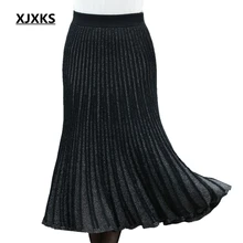 XJXKS harajuku женская одежда Высокая эластичность Корейская юбка для молодых девушек блестящая трикотажная Осенняя мода женские юбки