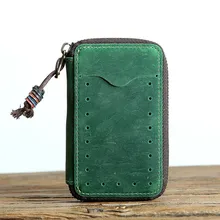 Retro Real Genuine Leather Key Wallet Women Keychain Covers Zipper Case Bag Men Keys Holder Housekeeper Organizer Handmade