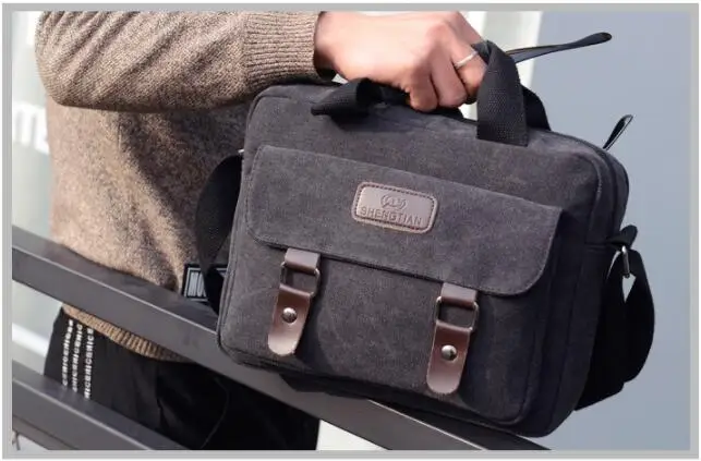 Мужская сумка через плечо большой емкости Повседневная винтажная парусиновая сумка портфель