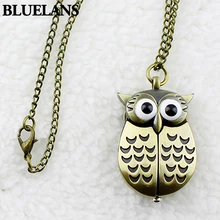 Новые винтажные бронзовые ретро скользящие Смарт кварцевые карманные часы сова длинная цепочка с кулоном Fob часы