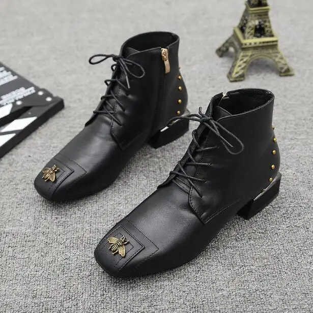 Женские ботильоны из натуральной кожи черные на плоской подошве aa0320|fashion booties|leather