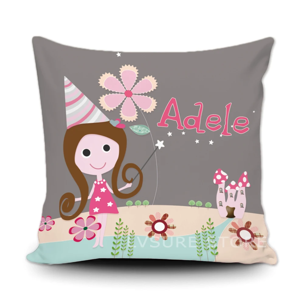 

Custom Fairy Baby Name Throw Pillow Case Decorative by Cartoo Flower Cushion Cover Custom Name Pillowcase By LVSURE For Car Sofa