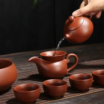 

Ceramic Tea Set For Family Include 1 Teapot 8 Teacups Solid Brwon Gaiwan Teapot Kettle Chinese Kung Fu Tea Set Portable Teaset