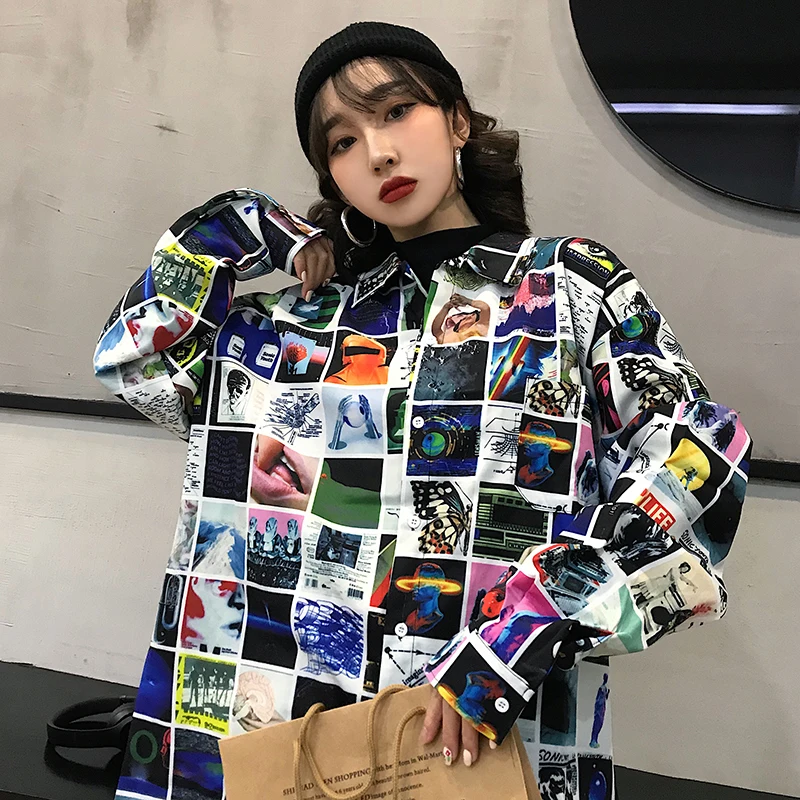 Korobov рубашки женские 2019 новые модные с принтом Harajuku длинным рукавом Свободные
