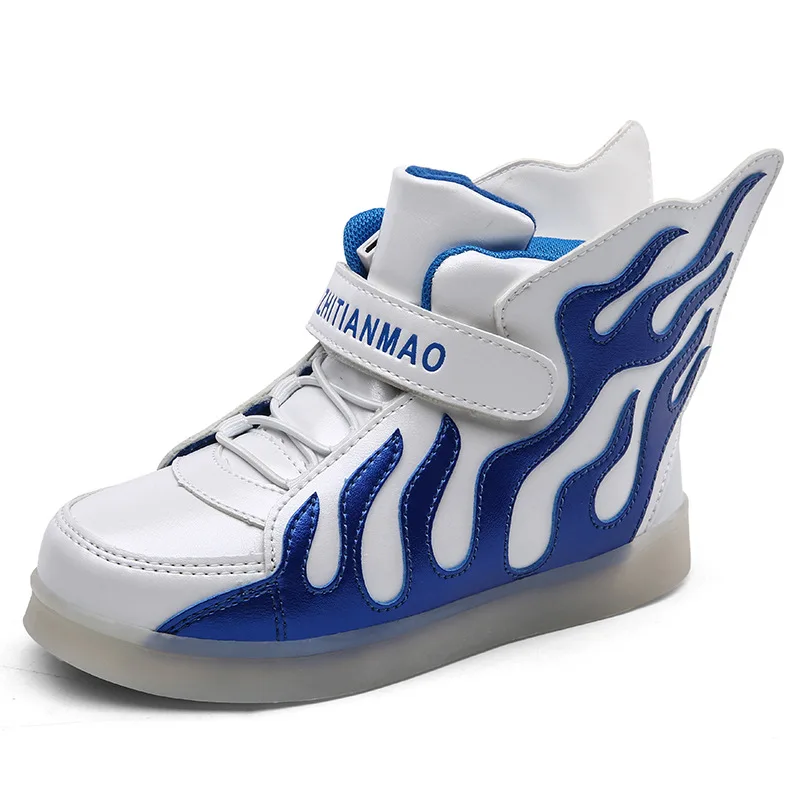 Светодиодный обувь для девочек сиял tenis светодиодный infantil световой дети света до мальчиков обувь светящиеся кроссовки фары блестящие туфли USB зарядка - Цвет: Blue PU