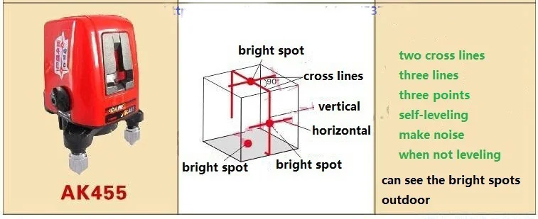 Лазерный уровень 3 линии 3 точки 360 градусов роторный лазер AK455 Горизонтальные и вертикальные поперечные уровни