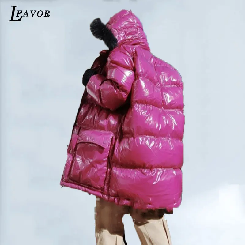 2018 Lâche Fourrure Long Veste Black 436 Et D'hiver Chaud Réel Femme Épais Manteau Nouveau Red De Col Hiver green rose Femmes Lumineux Coréenne Parka Coton wE8zq4