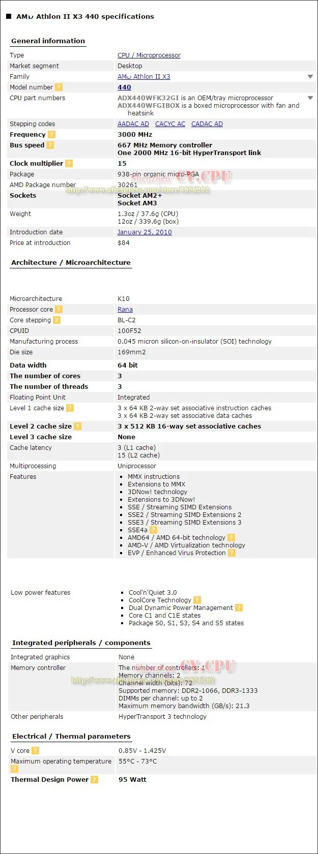 Процессор AMD Athlon II X3 440 процессор трехъядерный(3,0 ГГц/L2 = 1,5 м/95 Вт/2000 ГГц) разъем am3 am2+ 938 pin X3 445