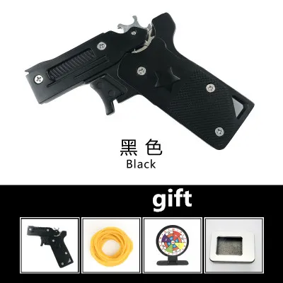 Три цвета металла мини крутой пистолет Резиновая лента можно запускать на открытом воздухе Военные заводные игрушки Детские подарки на день рождения для мальчика - Цвет: 03