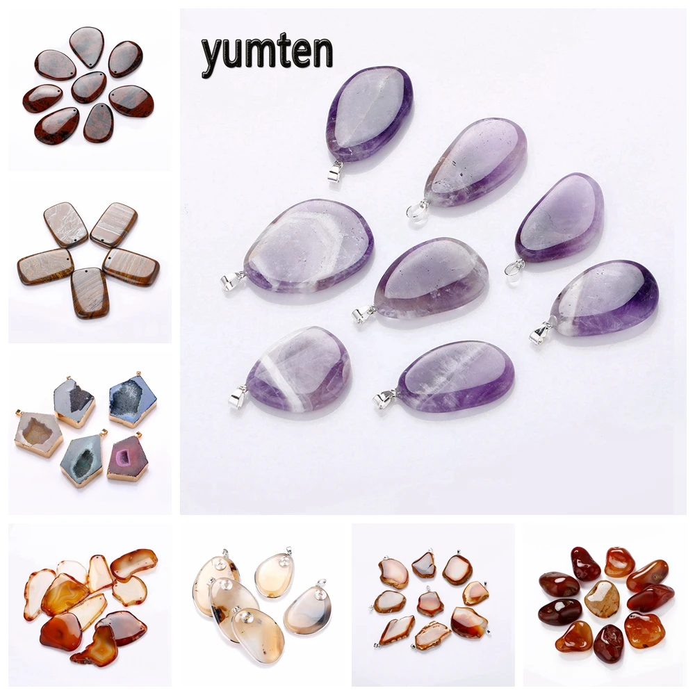 

Yumten Natural Crystal Pendant Jewelry Making Simple Accessories Lucky Charm Leather Rope Necklaces Semi-precious Stone Amulets