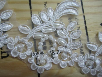 

5Yards Embroidered Cord Lace trims and Lace Ribbon with Beaded Pearl