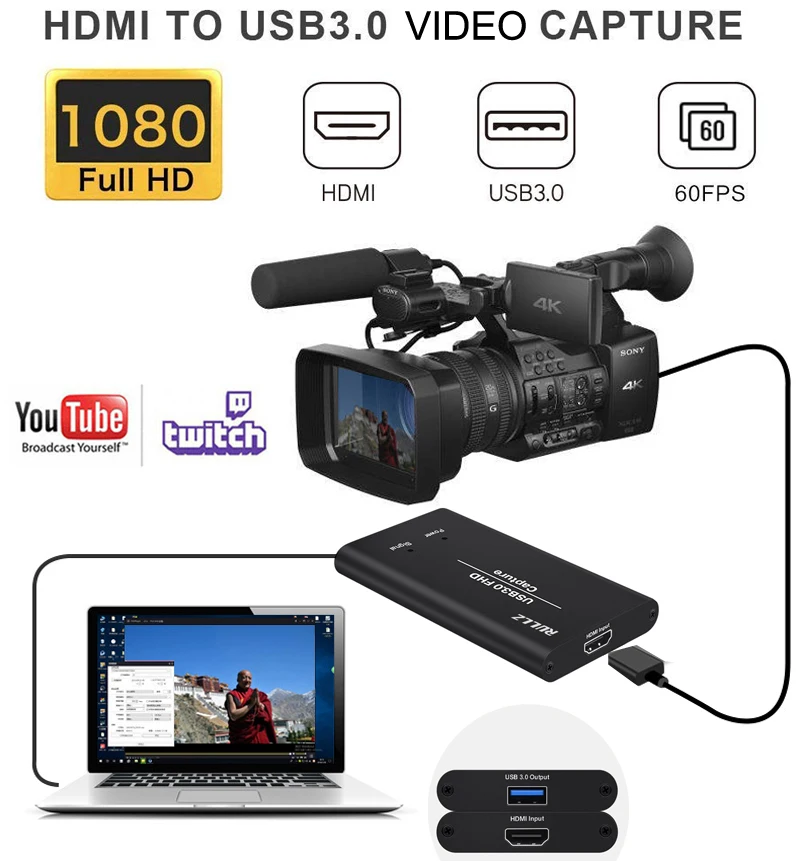 HDMI TO USB 3.0 Capture Video Card Broadcast Live Streaming and Record Full HD 1080P For PS4 Phone TV BOX Game Grabber Converter