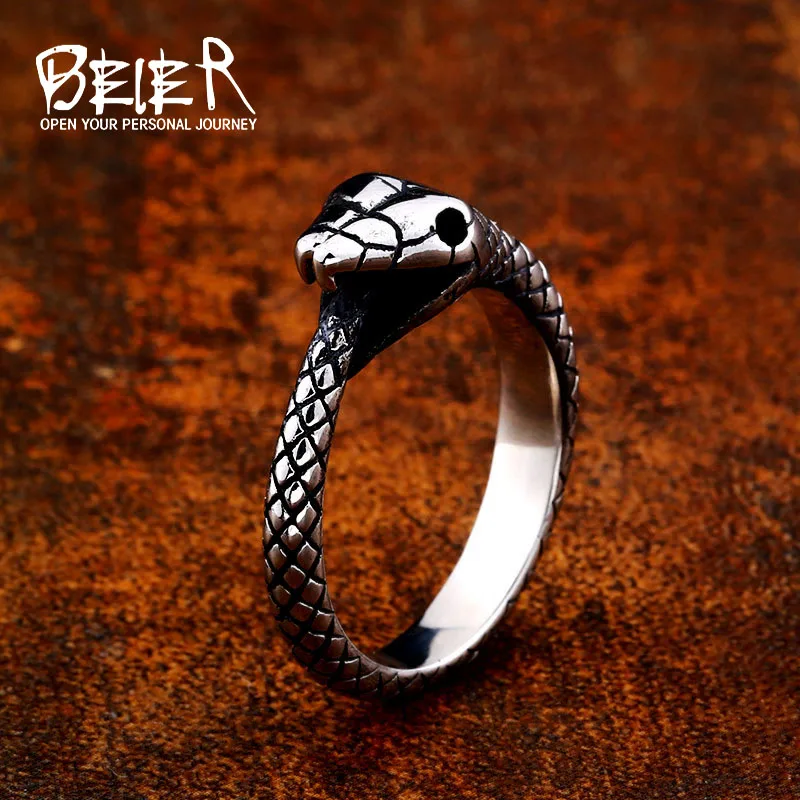 Beier 316L Stainless Steel Fashion Style nose viking scandinavian Snake head Ring for men and women jewelry Amulet Vintage LR655