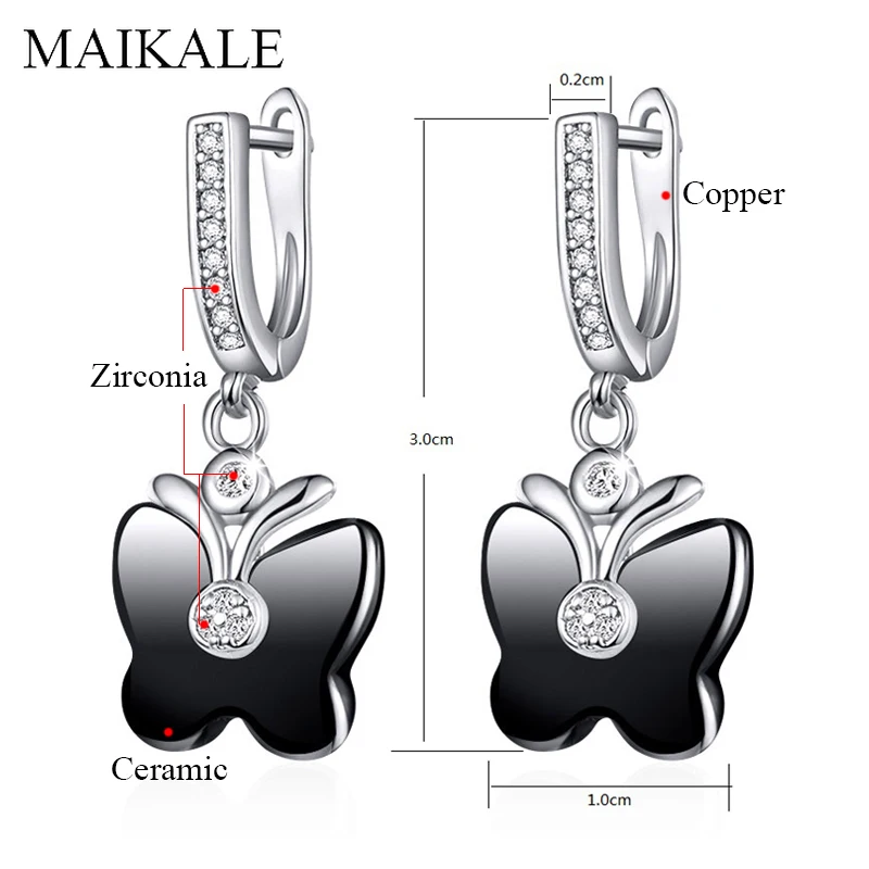 MAIKALE Классический Бабочка Форма керамика висячие серьги покрытием золото серебро медь AAA кубического циркония