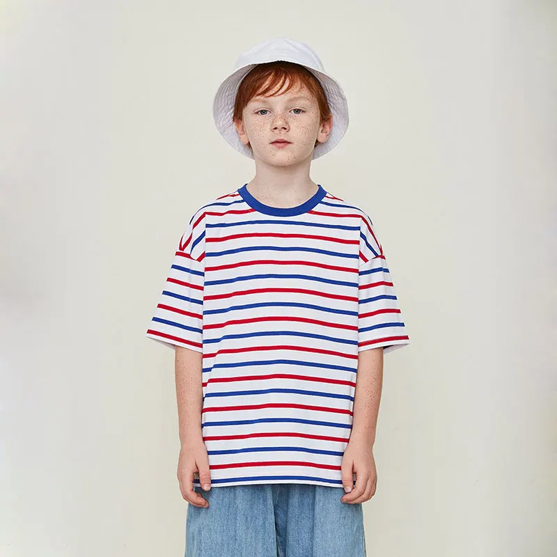 

Ouyang&Ivan Summer New Children's T-shirt Fashion Brand College Wind Stripes Color Girls Casual Short-sleeved T-shirt