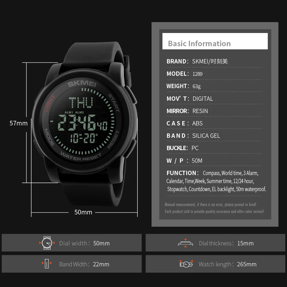  SKMEI Men Sports Compass LED Watches Watwrproof Luxury Fashion Military Watch Digital Outdoor Wristwatch Relogio Masculino 1289