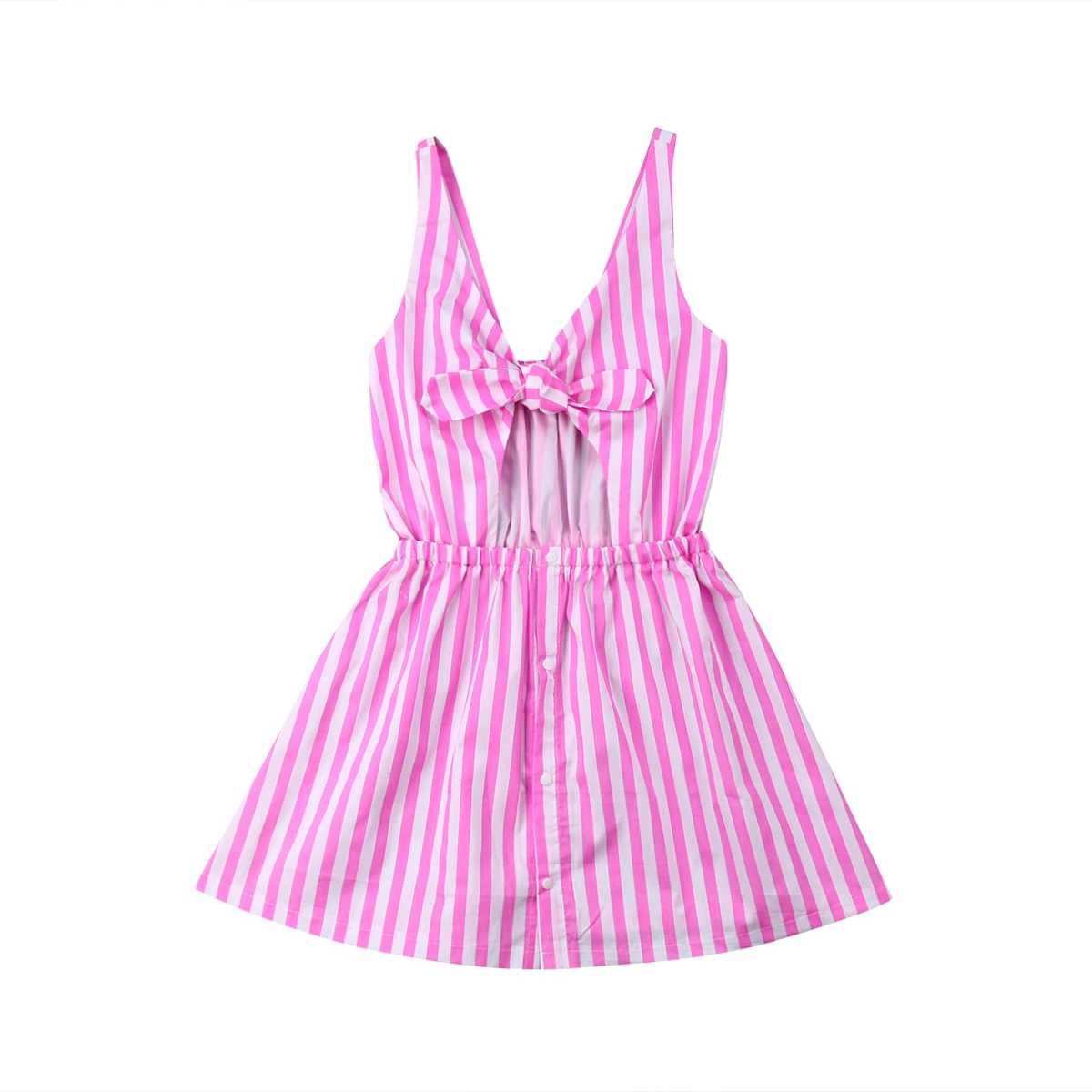 

Pink Casual Mother&Daughter Dresses Matching Mom Girls Stripe Bow Maxi Dress Holiday Family Clothes
