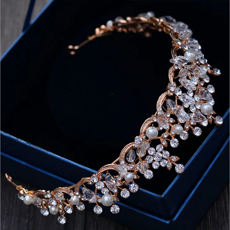 Barogirl Gold Wedding Crown and Tiara Bridal Butterfly Queen Princess Crystal Headband for Women and Girls  (5)