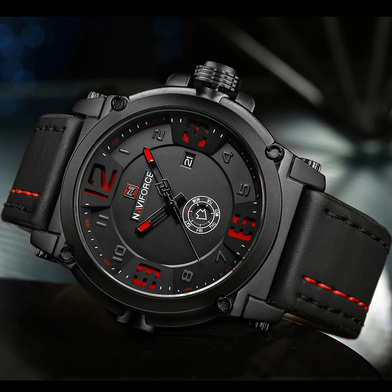 Топ бренд класса люкс NAVIFORCE мужские спортивные часы армейские военные кожаные